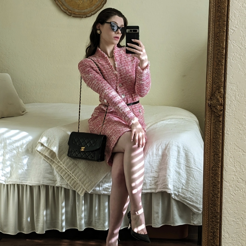 St. John Elle Woods Pink Tweed Skirt Suit